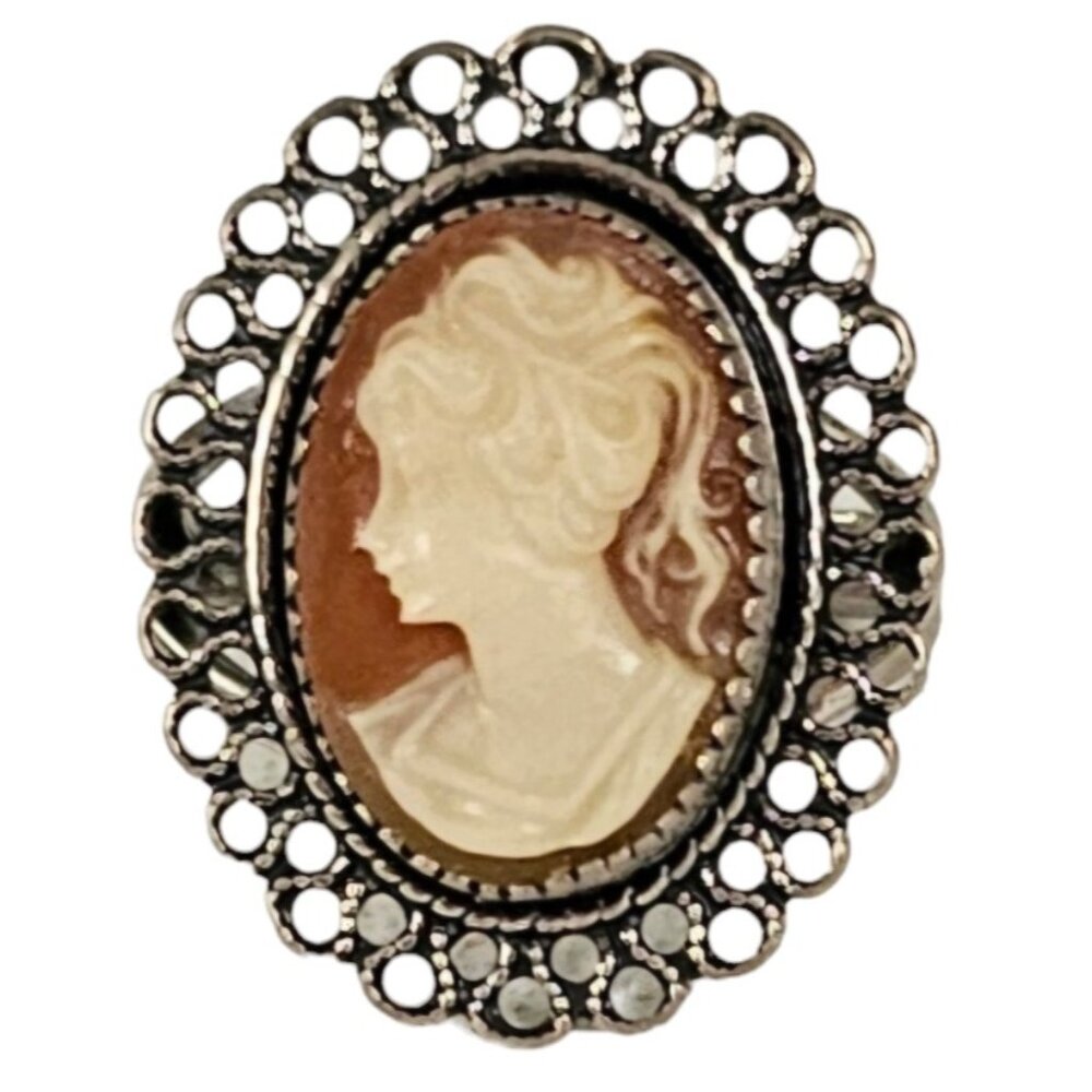 Beau Sterling Silver Resin Cameo Ring, Signed L162